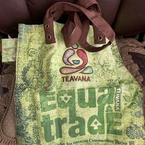 Rare NIB Teavana Reusable Tote in Green & Brown and Multicolor on Reverse Side